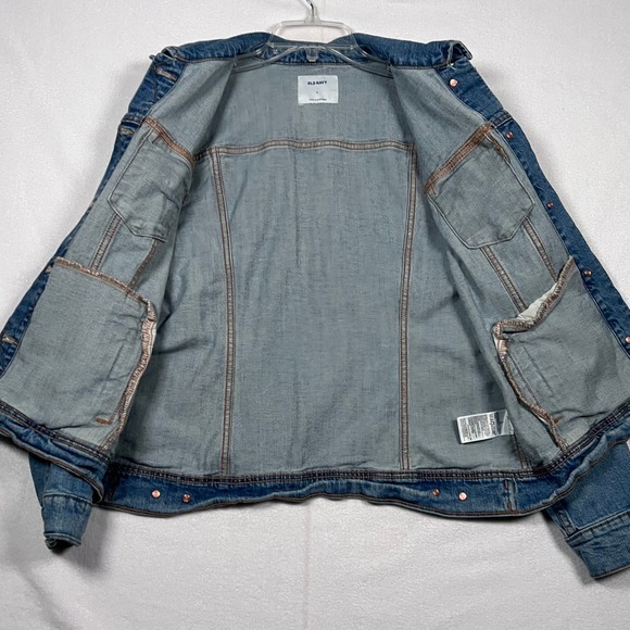 Old Navy Denim Jacket Womens LG Button‎ Front Pockets Blue Trucker Jean Jacket - Picture 4 of 14
